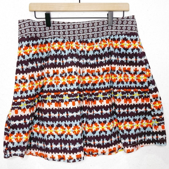 Anthropologie Porridge Women's Brown Orange Blue A-line Cotton Skirt Duo Pattern - Picture 2 of 7